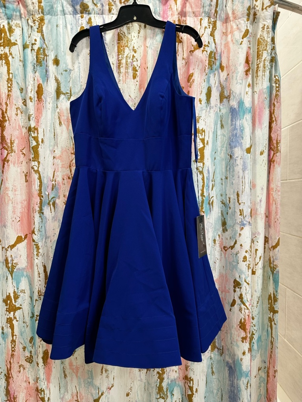 Mac Duggal Royal Blue V-Neck Fit & Flare Dress